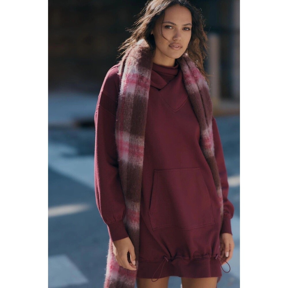 Daily Practice by Anthropologie Hooded Mini Dress Long Sleeve Wine M New 284930